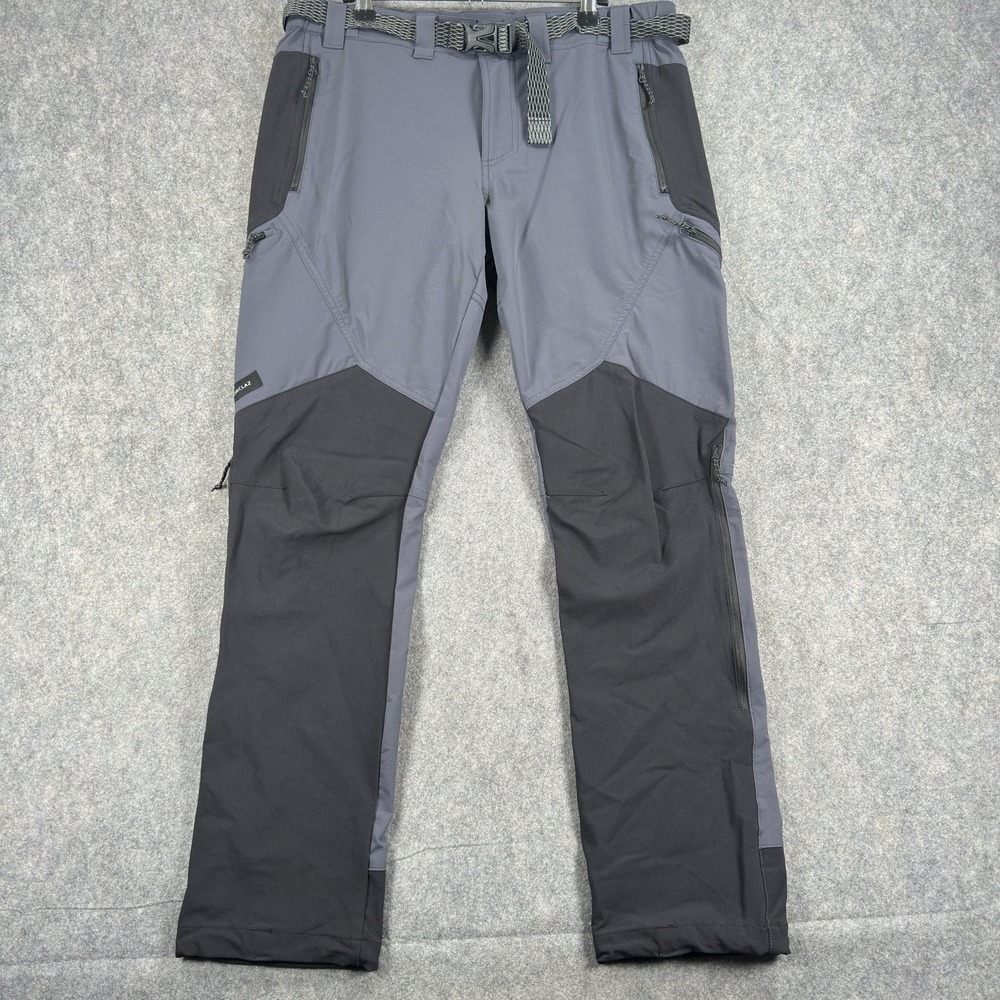 Forclaz MT900 Pants Mens 34x30 Gray Softshell Hiking Belted Zip Pockets